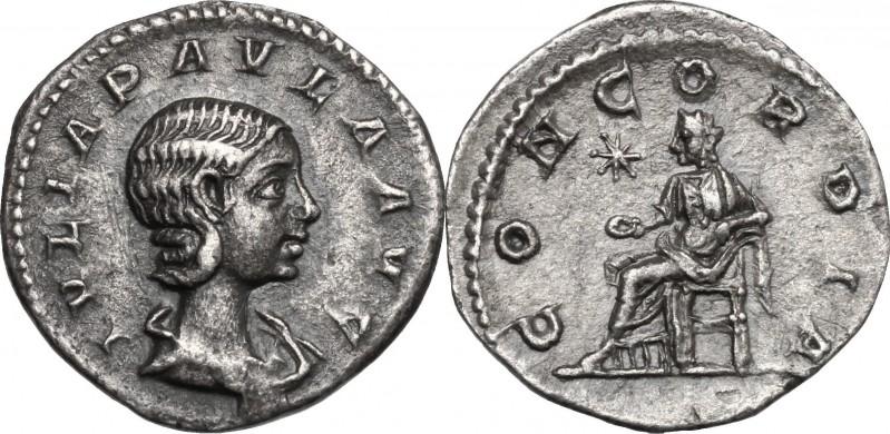 Julia Paula, first wife of Elagabalus (218-222). AR Denarius, Rome mint, struck ...
