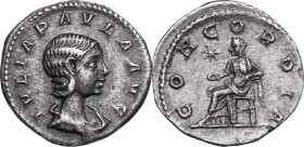 Julia Paula, first wife of Elagabalus (218-222). AR Denarius, Rome mint, struck under Elagabalus. D/ IVLIA PAVLA AVG. Draped bust right. R/ CONCORDIA....