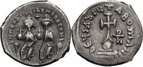 Heraclius (610-641). AR Hexagram (Double Miliarense), Constantinople mint. D/ Heraclius and Heraclius Constantine seated facing on double throne; each...