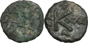 Heraclius (610-641). AE Half Follis, Ravenna mint. D/ Heraclius and Heraclius Constantine standing facing, the former trampling on prostrate figure. R...
