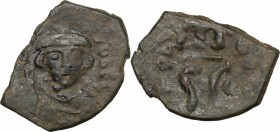 Constans II (641-668). AE Follis, Syracuse mint. D/ Bust facing, wearing crown and chlamys, and holding globus cruciger. R/ Large m between A/N/A and ...