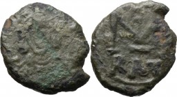 Constans II (641-668). AE Follis, Ravenna mint. D/ Bust facing, wearing crown and chlamys, and holding globus cruciger. R/ Large M between A/N/N/O and...