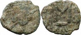 Constantine IV, Pogonatus (668-685). AE Follis, Ravenna mint. D/ Helmeted and cuirassed bust, three-quarter face to right, holding spear and shield. R...