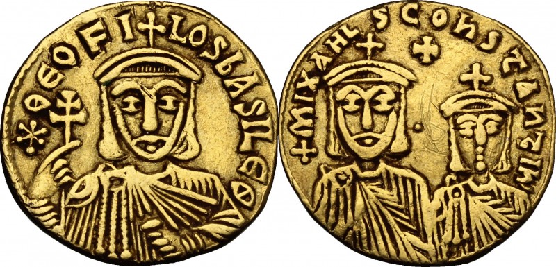 Theophilus, with Constantine and Michael III (829-842 AD). AV Solidus. Constanti...