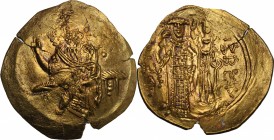 The Empire of Nicaea. John III Ducas (1221-1254). AV Hyperpyron, Magnesia, circa 1232-1254. D/ Christ seated facing upon throne without back, bearded ...