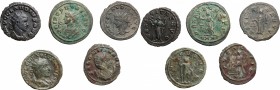 Roman Empire. Volusian to Probus. Multiple lot of five (5) unclassified BI Antoniniani of 3rd century, including Salonina and Claudius Gothicus. BI. V...