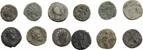 Roman Empire. Pseudo-Imperial coinage. Multiple lot of six (6) unclassified AE "Barbarous Radiates" of 3rd century. AE. F:VF.