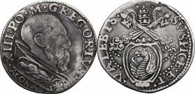 Ancona. Gregorio XIII (1572-1585), Ugo Boncompagni. Testone. CNI tav. IX, 7. Dubbini-Mancinelli p. 154-156. M. 242/303. Berm. 1220. AG. g. 9.27 mm. 29...