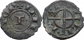 Brindisi. Federico II di Svevia (1197-1250). Quarto di denaro. MEC 14, 543. Sp. 111. D'Andrea 117. MI. g. 0.28 mm. 12.00 RR. BB+.