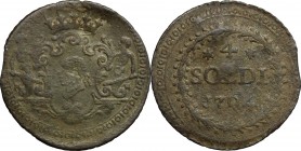 Corte. Pasquale Paoli, Generale (1762-1768). 4 soldi 1764. CNI 16. MIR 4/3. MI. g. 1.63 mm. 20.00 R. qBB/BB.