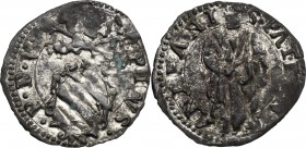 Fano. Pio V (1566-1572), Antonio Michele Ghislieri. Quattrino. CNI 5. M. 55/56. Berm. 1122. MI. g. 0.59 mm. 17.00 Argentatura. BB/BB+.