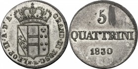 Firenze. Leopoldo II (1824-1859). 5 quattrini 1830. CNI 33. Gal. XXI, 3/4. MIR 463/4. CU. g. 3.58 mm. 24.00 R. Argentatura SPL+.