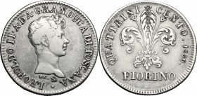 Firenze. Leopoldo II di Lorena (1824-1859). Fiorino 1830 P C (Pietro Cinganelli, incisore) e monti araldici (Cosimo Ridolfi, direttore di zecca). CNI ...