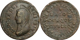 Gubbio. Pio VI (1775-1799), Giovanni Angelo Braschi. Madonnina da 5 baiocchi 1797. M. 351. Berm. 3106. AE. g. 16.30 mm. 33.00 R. BB.