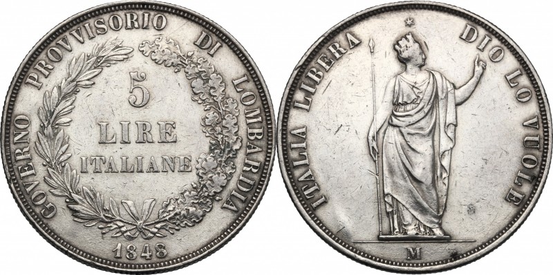 Milano. Governo Provvisorio (1848). 5 lire 1848. Pag. 213. Mont. 425. AG. g. 24....