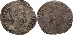 Napoli. Filippo II di Spagna (1554-1598). Tarì, sigle GR/VP. P/R 24b. MIR 175/2. AG. g. 5.96 mm. 28.00 BB.