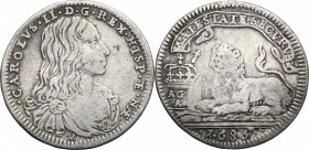 Napoli. Carlo II di Spagna (1674-1700). Carlino 1685. P/R 30. MIR 301/3. AG. g. 2.61 mm. 23.00 BB/qBB.