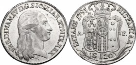 Napoli. Ferdinando IV di Borbone (1759-1816). 120 grana 1795. P/R 61. MIR 373. AG. g. 27.49 mm. 41.00 NC. Conservazione eccezionale. SPL+/qFDC.