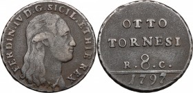 Napoli. Ferdinando IV di Borbone (1759-1816). 8 Tornesi 1797. P/R 97. MIR 390/1. AE. g. 13.83 mm. 32.00 BB.