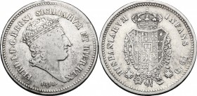 Napoli. Ferdinando I di Borbone (1816-1825). 60 grana 1818 (testa grande). P/R -. MIR 463/1. AG. g. 13.56 mm. 31.50 R. MB+/BB.