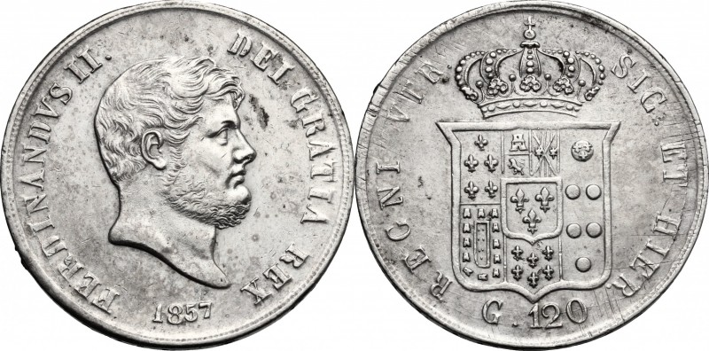 Napoli. Ferdinando II di Borbone (1830-1859). 120 grana 1857. P/R 80. MIR 503/6....