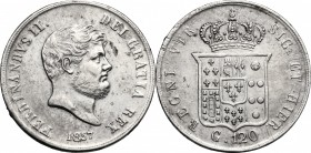 Napoli. Ferdinando II di Borbone (1830-1859). 120 grana 1857. P/R 80. MIR 503/6. AG. g. 27.34 mm. 37.00 BB+.