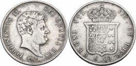 Napoli. Ferdinando II di Borbone (1830-1859). 60 grana 1858. P/R 112. MIR 507/11. AG. g. 13.67 mm. 31.00 RR. qBB/BB.