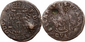 Parma. Odoardo Farnese (1622-1646). Quattrino. CNI 117/119. MIR 1025. AE. g. 1.18 mm. 19.00 R. Contromarca a forma di fiore a sei petali al rovescio. ...