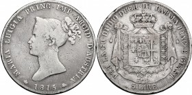 Parma. Maria Luigia (1815-1847). 5 lire 1815. Pag. 5. Mont. 115. AG. g. 24.40 mm. 37.50 R. MB+/qBB.