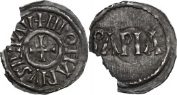 Pavia. Lotario I (840-855). Denaro. CNI 1/10. MEC 1, 822. MIR 815. AG. g. 1.42 mm. 22.00 Mancanza marginale del tondello. qSPL.