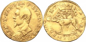 Piacenza. Ranuccio I Farnese (1592-1622). Da due doppie 1615. CNI 26/28. MIR 1152/13. AU. g. 12.92 mm. 29.00 Slittamento da conio. Bel BB.