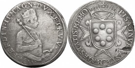 Pisa. Ferdinando II de' Medici (1620-1670). Tallero 1621. CNI 1/3. Di Giulio 75. MIR 449. AG. g. 27.87 mm. 42.00 RR. Porosità al diritto. Difetto da c...