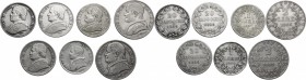 Roma. Pio IX (1846-1878), Giovanni Mastai Ferretti. Lotto di sette (7) monete: 2 lire 1866 A. XXI, 1867 A. XXII, 1 lira 1866 A. XXI, 1867 A. XXI, 20 b...