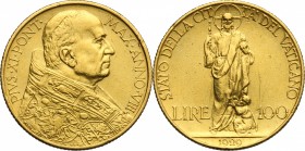 Roma - Città del Vaticano. Pio XI (1922-1938), Achille Ratti. 100 lire 1929 A. VIII. Pag. 612. Mont. 421. AU. g. 8.75 mm. 23.50 Segnetti BB.