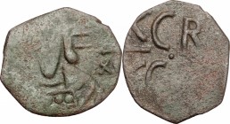 Salerno. Roberto il Guiscardo (1077-1085). Follaro. Bellizia 69. Travaini 34. D'Andrea-Conteras 25. AE. g. 2.79 mm. 22.00 R. Schiacciature da conio qB...