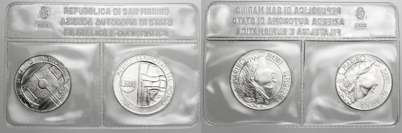 San Marino. Dittico 1000 + 500 lire 1986, Mondiali di Calcio. AG. FDC.