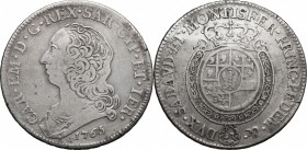 Carlo Emanuele III (1730-1773). II periodo: emissioni posteriori alla riforma monetaria del 1755. Mezzo scudo 1765. Mont. 183. AG. g. 17.11 mm. 37.00 ...