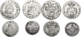 Vittorio Amedeo III (1773-1796). Lotto di quattro (4) monete in mistura d'argento; una di Carlo Emanuele IV. MI.