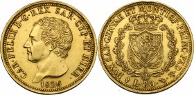 Carlo Felice (1821-1831). 80 lire 1826, Torino. Pag. 28. Mont. 07. AU. mm. 33.00 Graffietti sul volto. Colpo sul ciglio. BB/BB+.