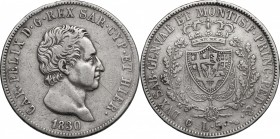 Carlo Felice (1821-1831). 5 lire 1830 Torino. Pag. 79a. Mont. 70. AG. mm. 37.00 R. BB.