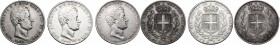 Carlo Alberto (1831-1846). Lotto di tre (3) monete da 5 lire: 1839 Torino, 1840 Genova, 1849 Genova. AG. qBB/BB.
