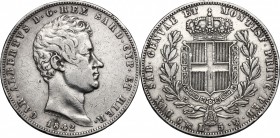 Carlo Alberto (1831-1849). 5 lire 1842 Genova. Pag.251. Mont.127. AG. mm. 37.00 BB.