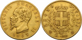 Vittorio Emanuele II (1861-1878). 20 lire 1863 Torino. Pag. 457. Mont. 133. AU. mm. 21.00 BB.