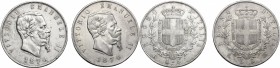 Vittorio Emanuele II (1861-1878). Lotto di due (2) monete da 5 lire 1870 Milano e Roma. Pag. 490 e 491. Mont. 172 e 173. AG. R. Di buona conservazione...