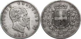 Vittorio Emanuele II (1861-1878). 5 lire 1871 Milano. Pag.492. Mont.175. AG. mm. 37.00 BB.