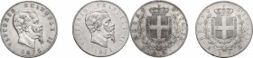 Vittorio Emanuele II (1861-1878). Lotto di due (2) monete da 5 lire 1871: Milano e Roma. Pag. 492/493. Mont. 175/176. AG. qSPL.