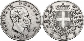 Vittorio Emanuele II (1861-1878). 5 lire 1873 Milano. Pag.496. Mont.180. AG. mm. 37.00 BB.