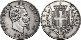Vittorio Emanuele II (1861-1878). 5 lire 1876 Roma. Pag.501. Mont.188. AG. mm. 37.00 Colpetti BB.