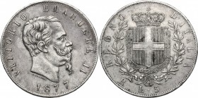 Vittorio Emanuele II (1861-1878). 5 lire 1877 Roma. Pag.502. Mont.189. AG. mm. 37.00 Bel BB.