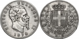Vittorio Emanuele II (1861-1878). 5 lire 1878 Roma. Pag.503. Mont.191. AG. mm. 37.00 BB.